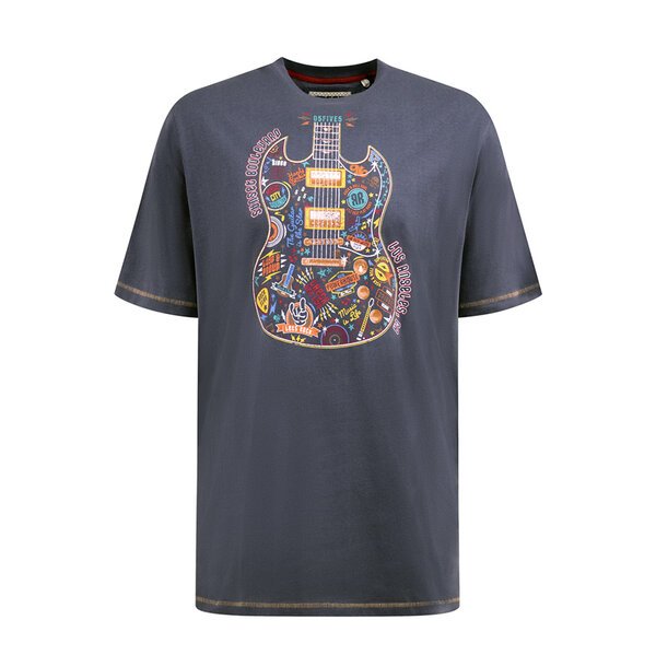 D555 - Stockport Guitar Print Tee Blue-shop-by-brands-Beggs Big Mens Clothing - Big Men's fashionable clothing and shoes