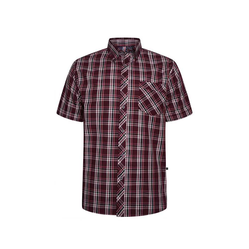 KAM - Classic Check Cotton SS Shirt Burgundy