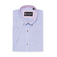 KAM - Plain SS Cotton Linen Mix Shirt Sky Blue