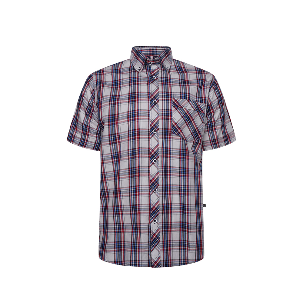 KAM - Classic Check Cotton SS Shirt White Red