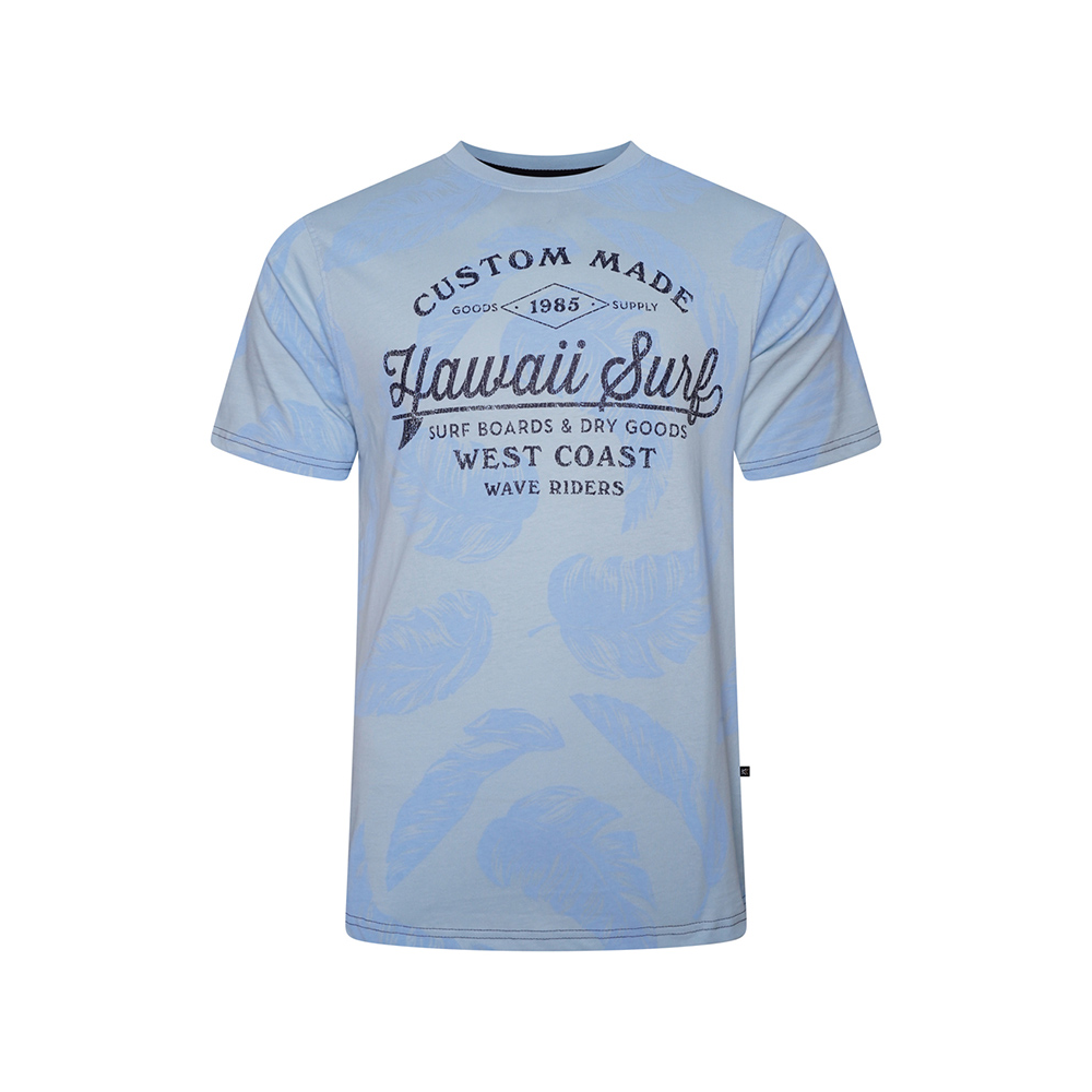 KAM - Hawaii Surf Leaf Print Tee Powder Blue