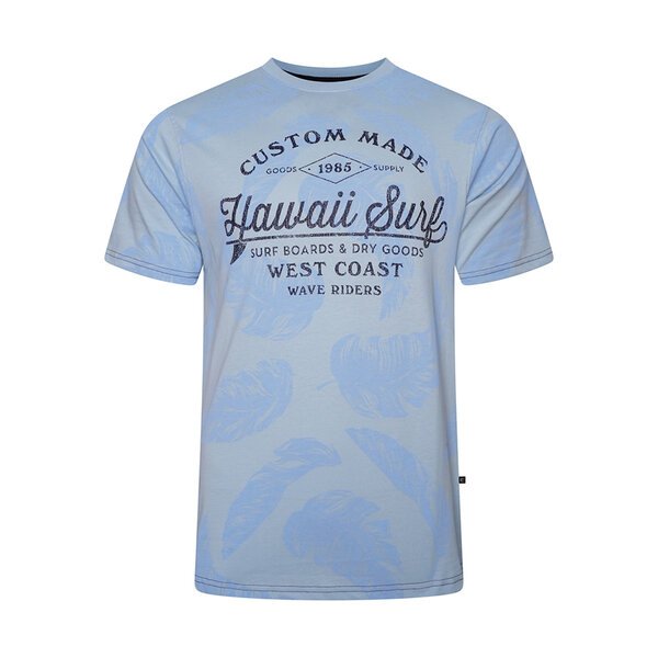 KAM - Hawaii Surf Leaf Print Tee Powder Blue-shop-by-brands-Beggs Big Mens Clothing - Big Men's fashionable clothing and shoes