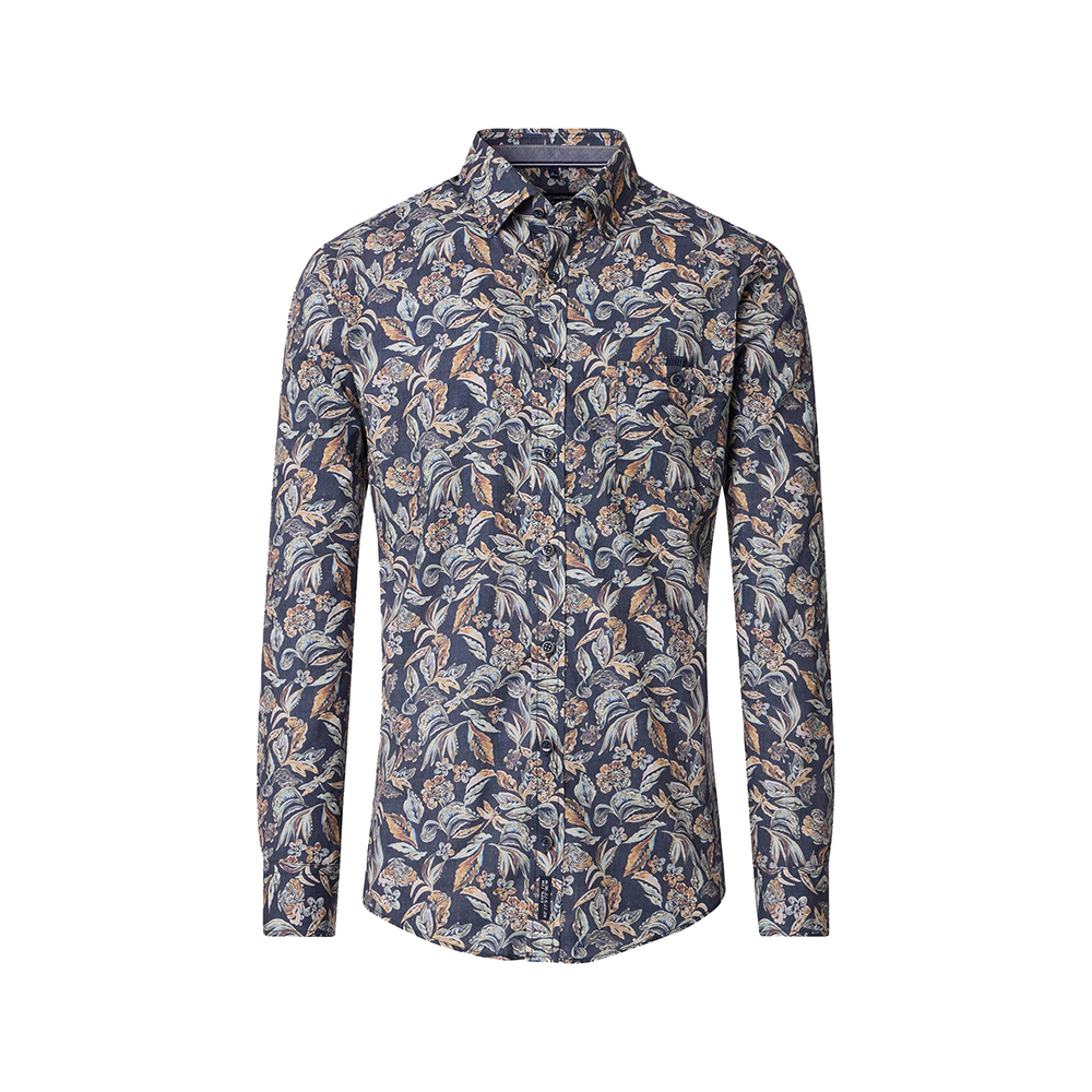 Casa Moda Leaf Pattern LS Shirt Blue