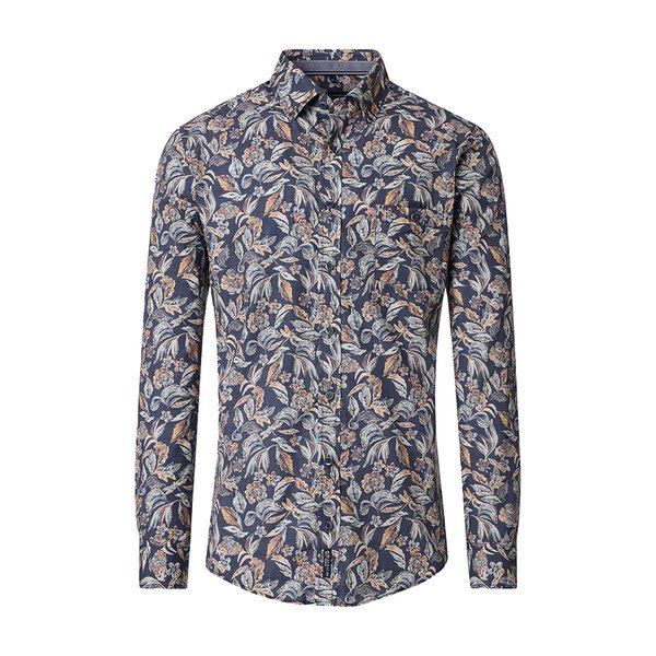Casa Moda Leaf Pattern LS Shirt Blue-shop-by-brands-Beggs Big Mens Clothing - Big Men's fashionable clothing and shoes
