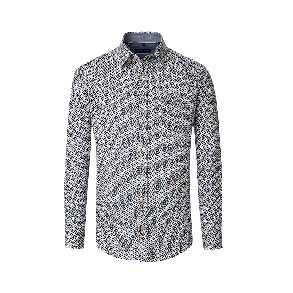 Casa Moda Geo Dot Pattern LS Shirt Blue