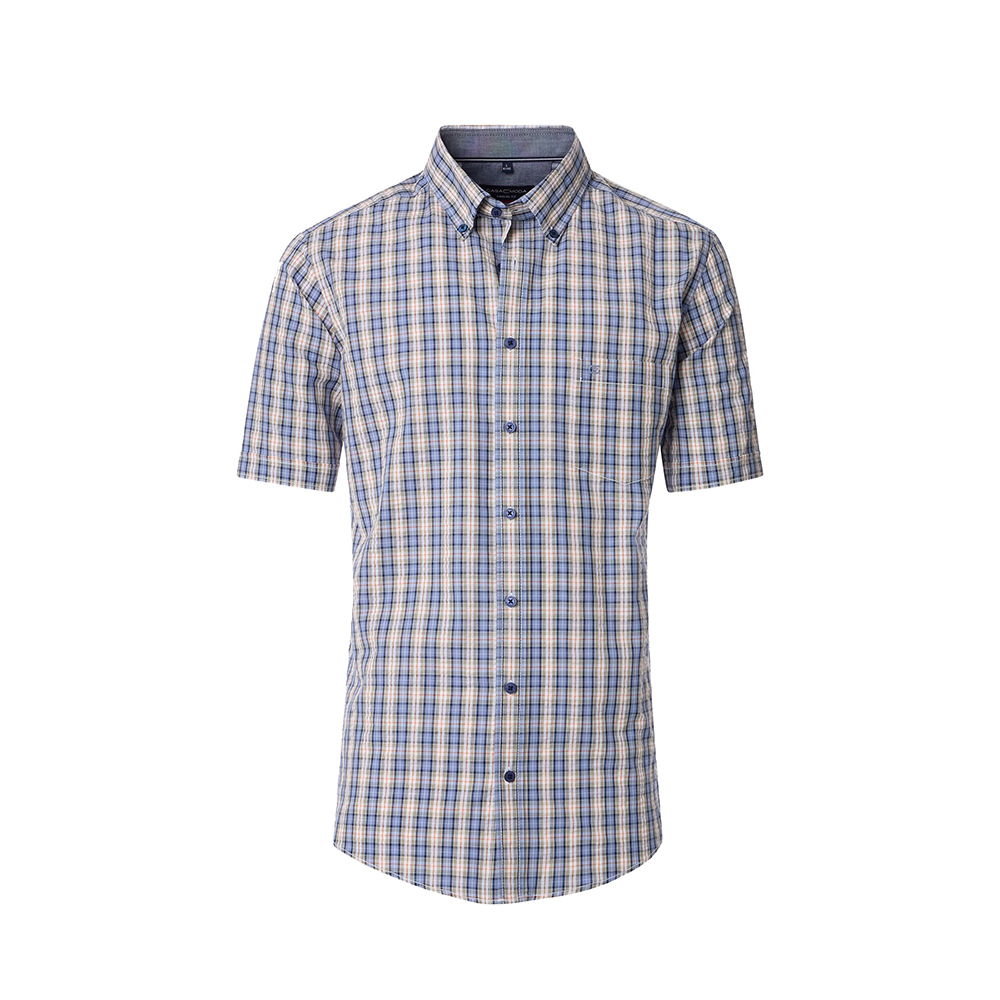 Casa Moda Window Pane Check SS Shirt Blue