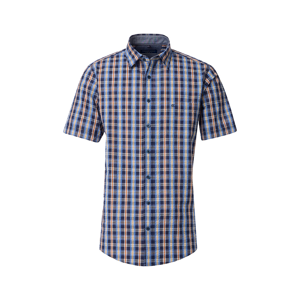Casa Moda Small Textured Check SS Shirt Navy