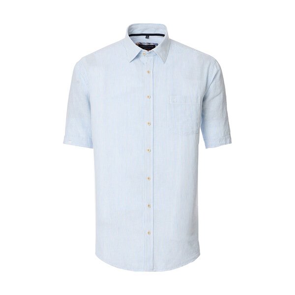 CASA MODA - Linen Mix Striped SS Shirt Blue-shop-by-brands-Beggs Big Mens Clothing - Big Men's fashionable clothing and shoes