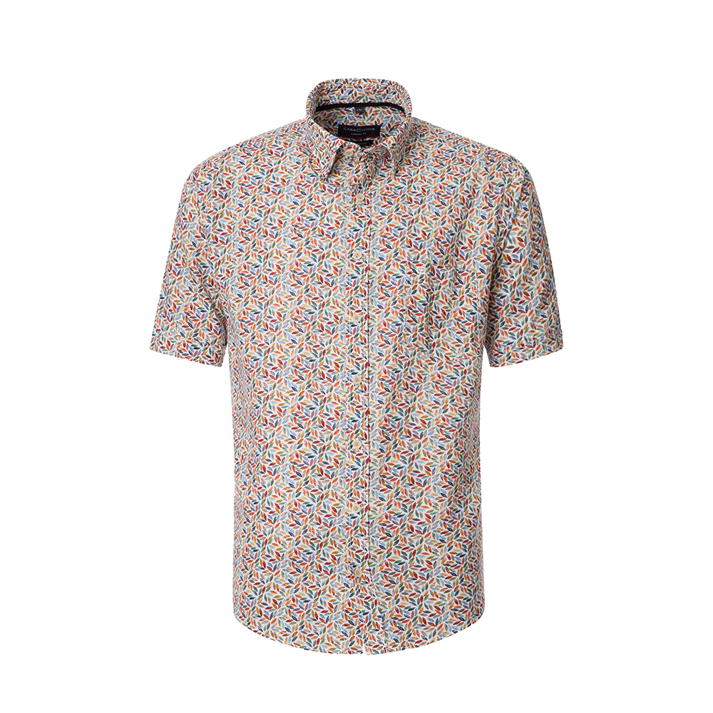 CASA MODA - Linen Mix Leaf Pattern SS Shirt Garnet