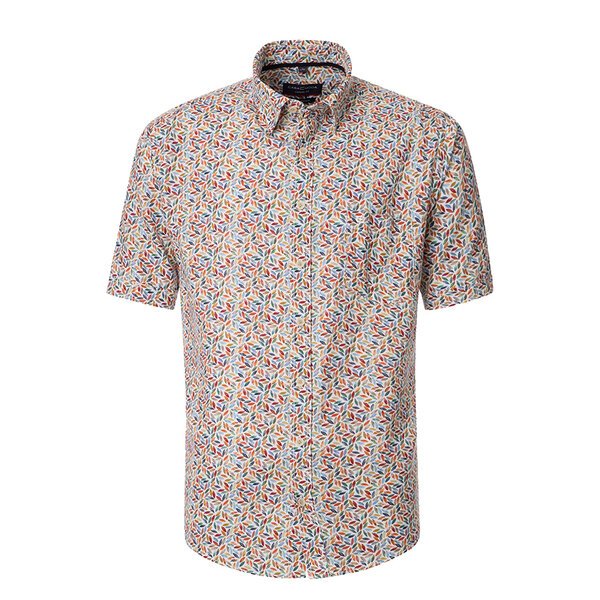 CASA MODA - Linen Mix Leaf Pattern SS Shirt Garnet-shop-by-brands-Beggs Big Mens Clothing - Big Men's fashionable clothing and shoes