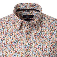 CASA MODA - Linen Mix Leaf Pattern SS Shirt Garnet