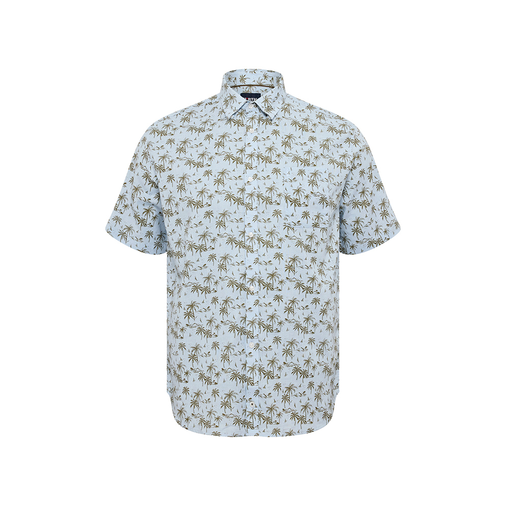 NORTH LATITUDE - Linen Palm Tree SS Shirt Light Blue