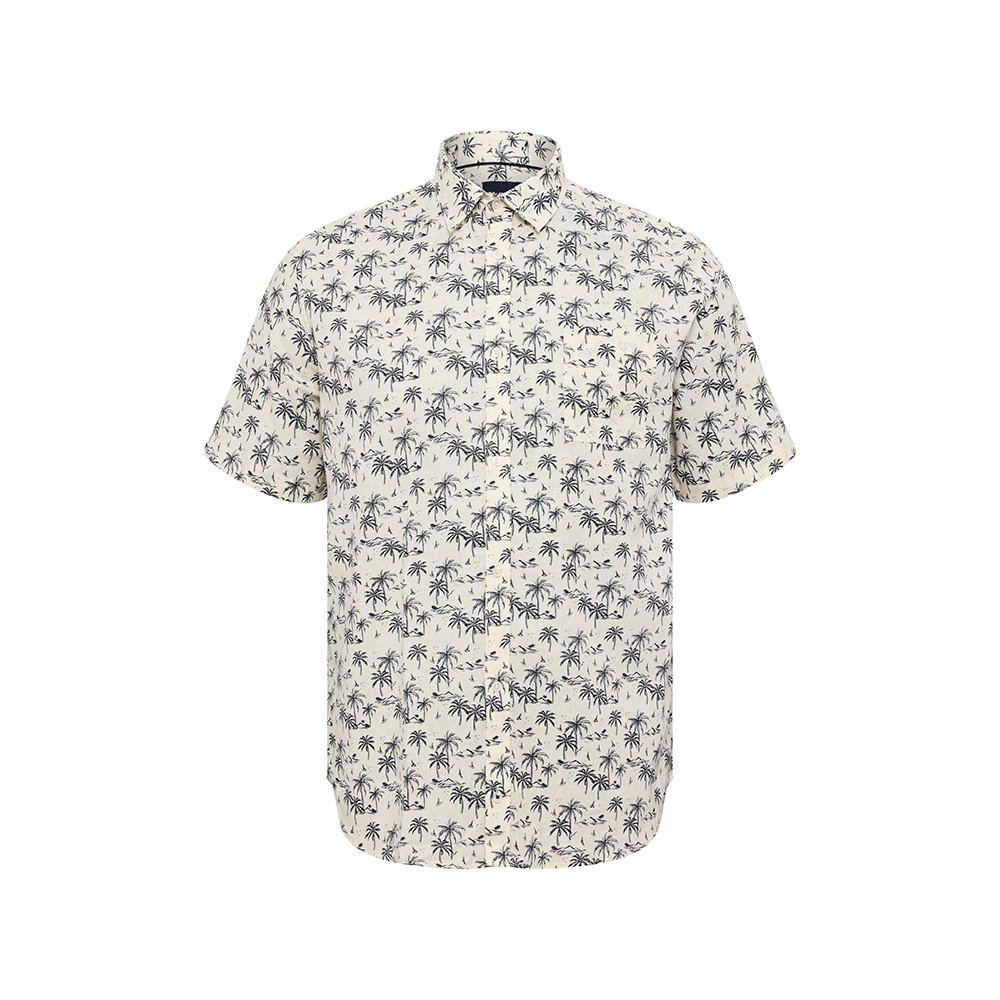NORTH LATITUDE - Linen Palm Tree SS Shirt Off White
