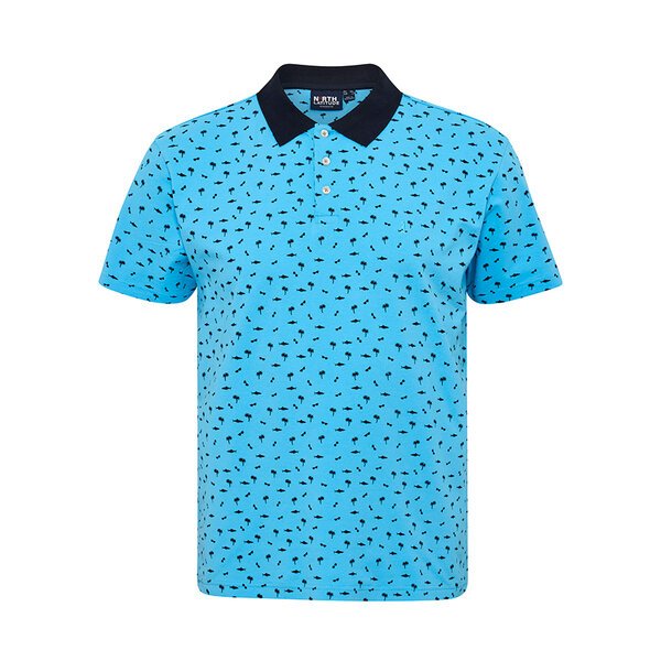 NORTH LATITUDE - Shark Pattern Stretch Cotton Polo Turquoise-shop-by-brands-Beggs Big Mens Clothing - Big Men's fashionable clothing and shoes