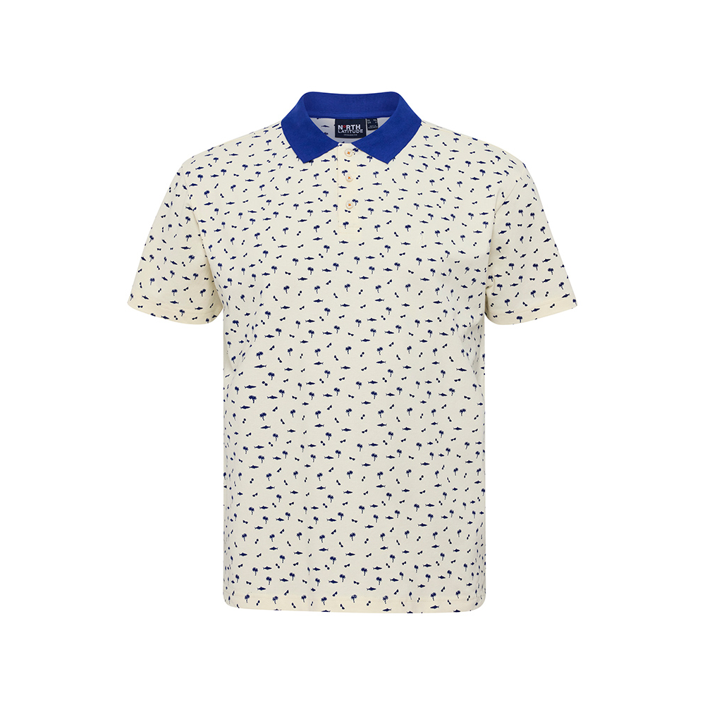 NORTH LATITUDE - Shark Pattern Stretch Cotton Polo Off White