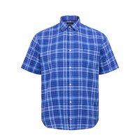 NORTH LATITUDE - Linen Cotton Check Shirt SS Cobolt Blue