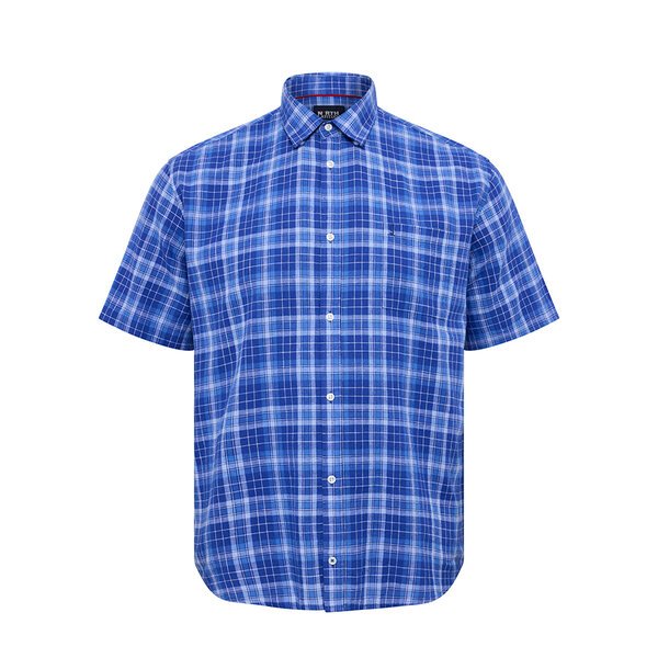 NORTH LATITUDE - Linen Cotton Check Shirt SS Cobolt Blue-shop-by-brands-Beggs Big Mens Clothing - Big Men's fashionable clothing and shoes