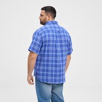 NORTH LATITUDE - Linen Cotton Check Shirt SS Cobolt Blue