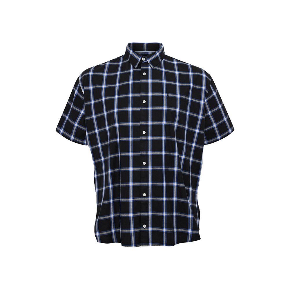 NORTH LATITUDE - Checked Cotton Shirt Extra Long Body Black