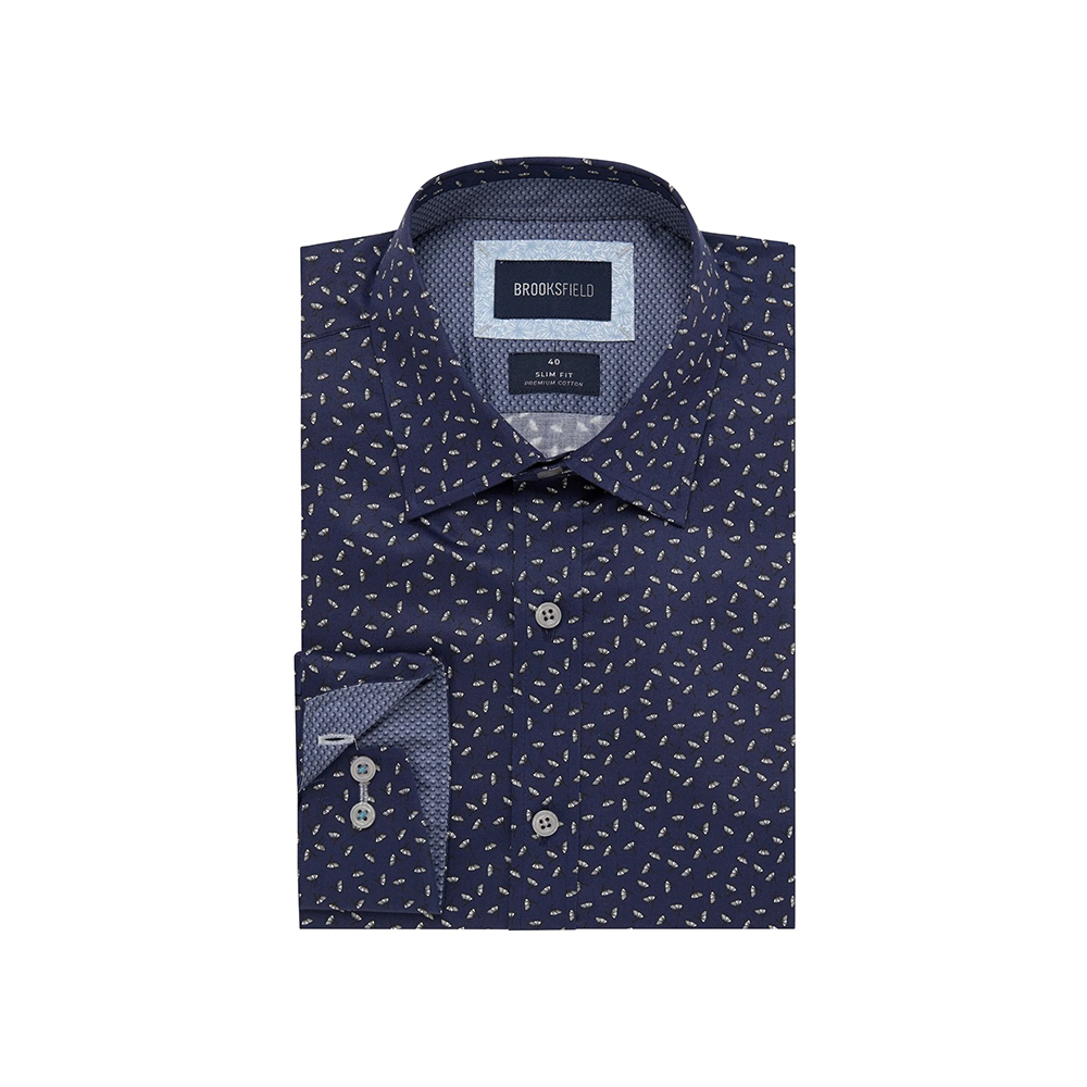 BROOKSFIELD - Luxe Cotton Small Leaf Pattern Navy