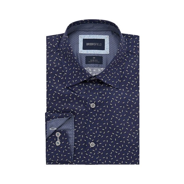 BROOKSFIELD - Luxe Cotton Small Leaf Pattern Navy-shop-by-brands-Beggs Big Mens Clothing - Big Men's fashionable clothing and shoes