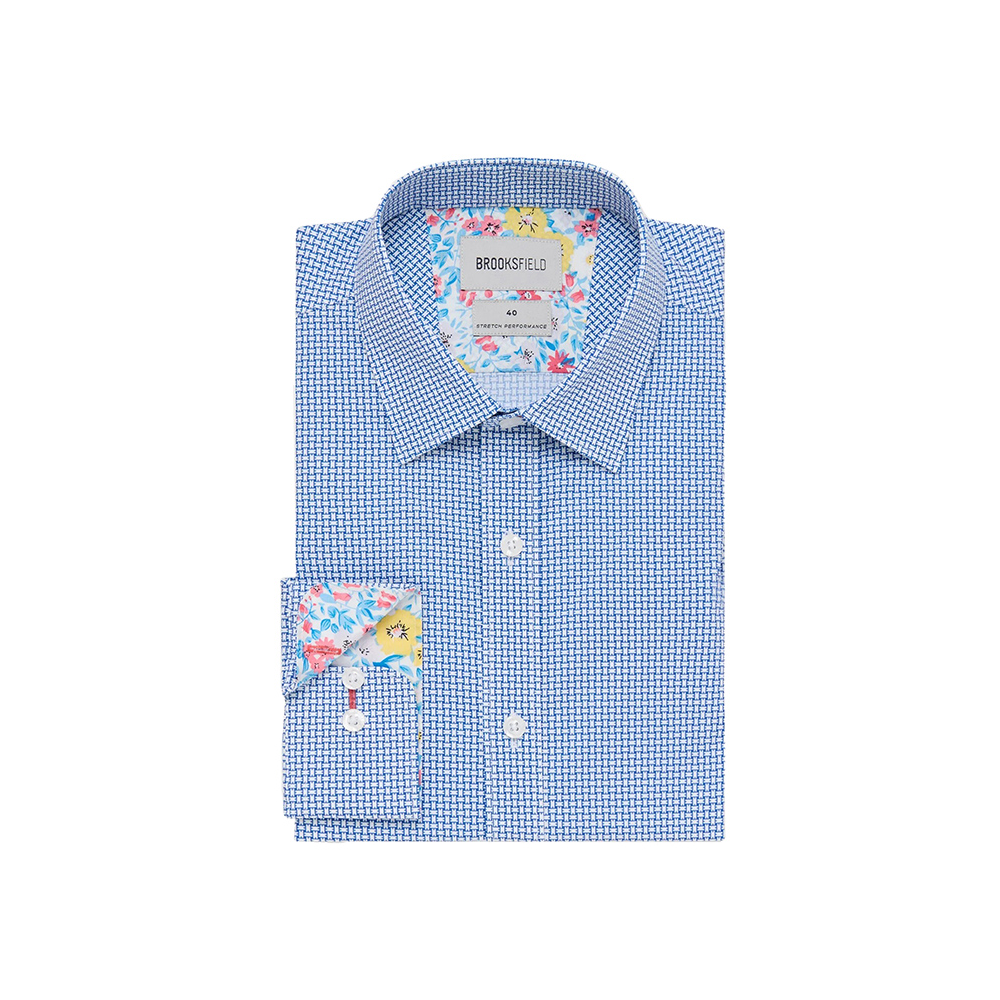 BROOKSFIELD - Stretch Cotton Crosshatch Pattern Blue