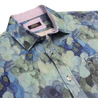 BERLIN - Linen Clover Print SS Shirt Blue Green