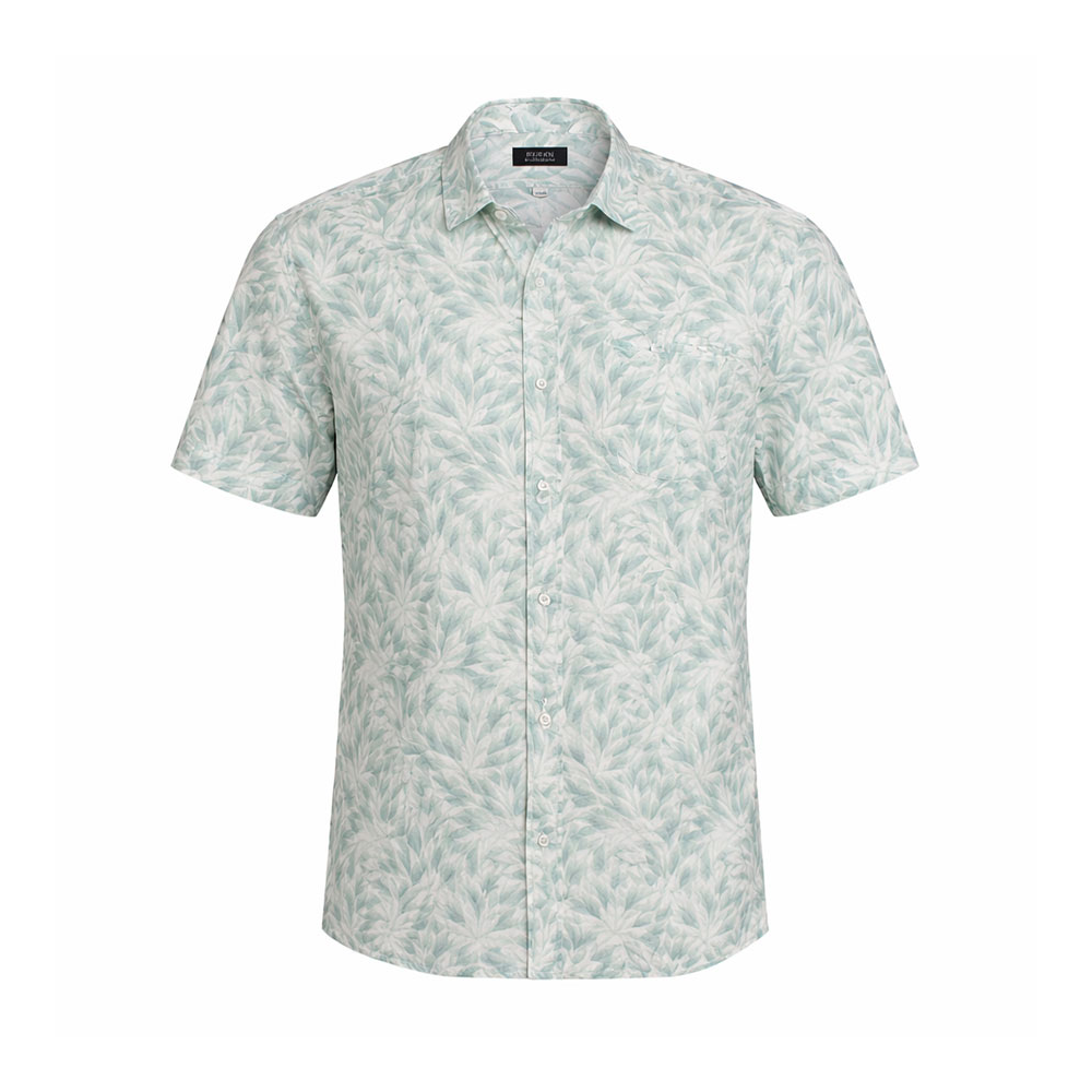 BERLIN - Linen Faded Leaf Print SS Shirt Green