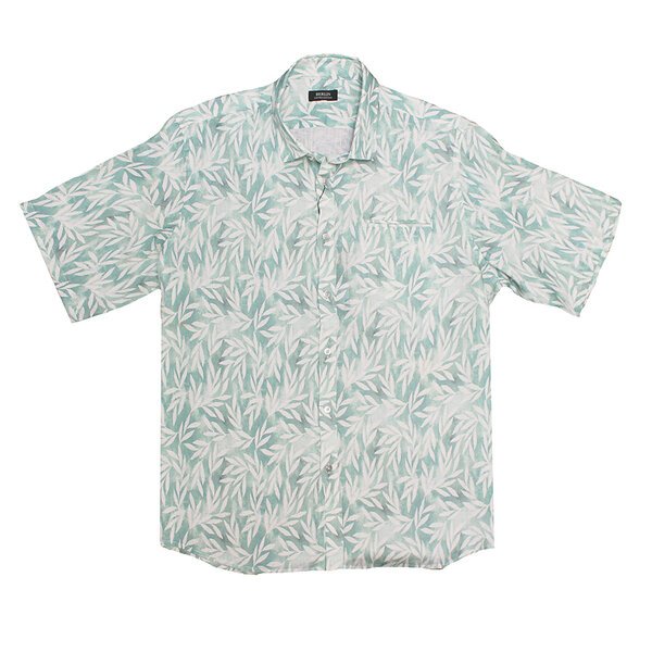 BERLIN - Linen Faded Leaf Print SS Shirt Green-shop-by-brands-Beggs Big Mens Clothing - Big Men's fashionable clothing and shoes