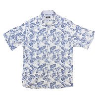 BERLIN - Linen Palm Leaf Print SS Shirt Navy White
