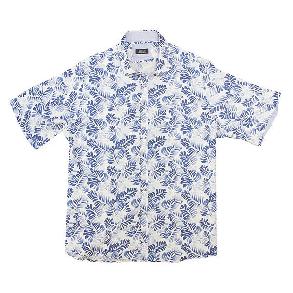 BERLIN - Linen Palm Leaf Print SS Shirt Navy White-shop-by-brands-Beggs Big Mens Clothing - Big Men's fashionable clothing and shoes