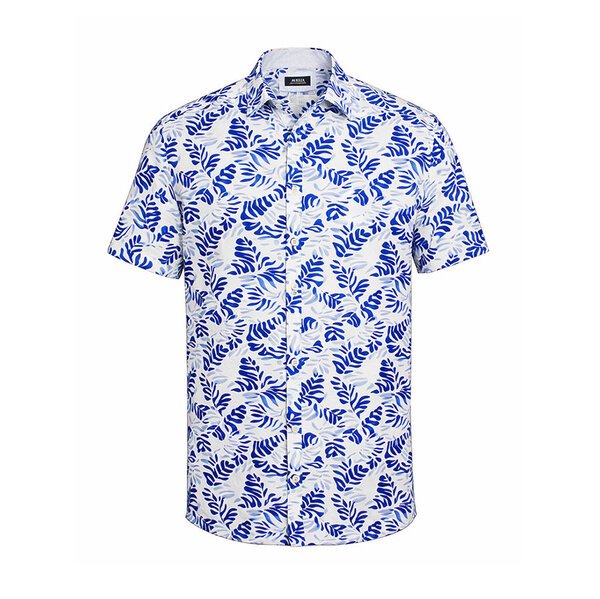 BERLIN - Linen Palm Leaf Print SS Shirt Navy White-shop-by-brands-Beggs Big Mens Clothing - Big Men's fashionable clothing and shoes