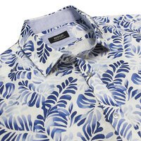 BERLIN - Linen Palm Leaf Print SS Shirt Navy White