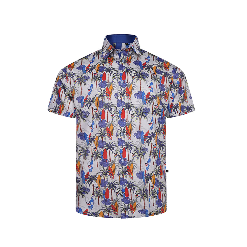 KAM - Palm Tree And Surf Boards SS Shirt White