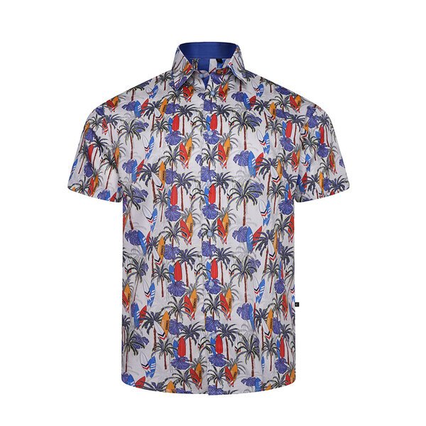 KAM - Palm Tree And Surf Boards SS Shirt White-shop-by-brands-Beggs Big Mens Clothing - Big Men's fashionable clothing and shoes