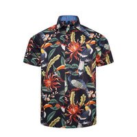 KAM - Bird Pattern Tropical SS Shirt Navy