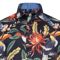 KAM - Bird Pattern Tropical SS Shirt Navy