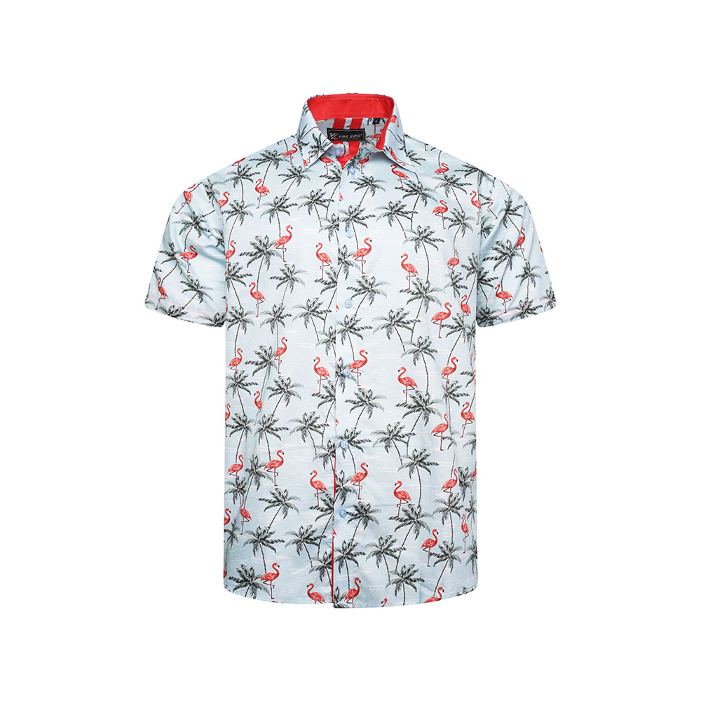 KAM - Flamingo Pattern SS Shirt Blue