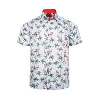 KAM - Flamingo Pattern SS Shirt Blue