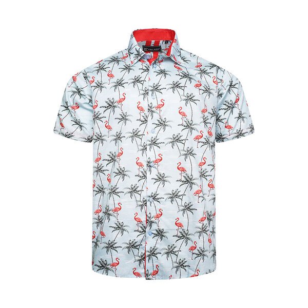 KAM - Flamingo Pattern SS Shirt Blue-shop-by-brands-Beggs Big Mens Clothing - Big Men's fashionable clothing and shoes