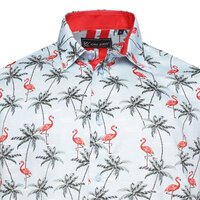 KAM - Flamingo Pattern SS Shirt Blue