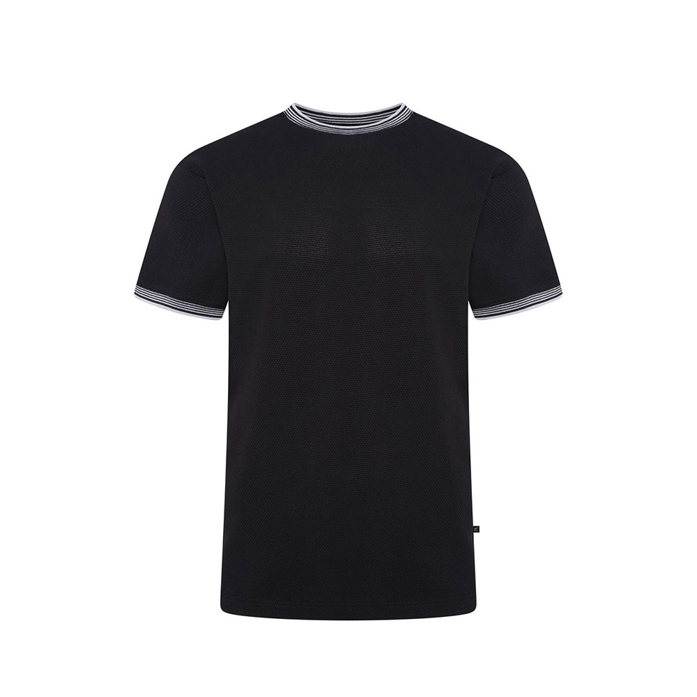KAM - Textured Tee With Contrast Neck Black