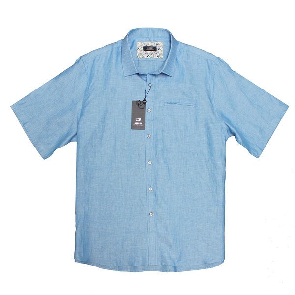 BERLIN - Mid Blue Irish Linen SS Shirt-shop-by-brands-Beggs Big Mens Clothing - Big Men's fashionable clothing and shoes