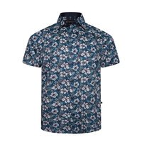 KAM - Hibiscus Floral Pattern SS Shirt Teal