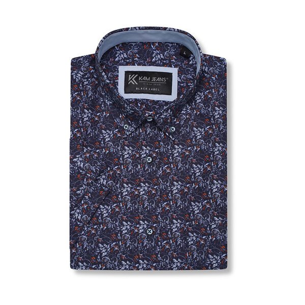 KAM - Floral Pattern Premium Cotton SS Shirt-shop-by-brands-Beggs Big Mens Clothing - Big Men's fashionable clothing and shoes