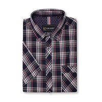 KAM - Classic Check Cotton SS Shirt Navy