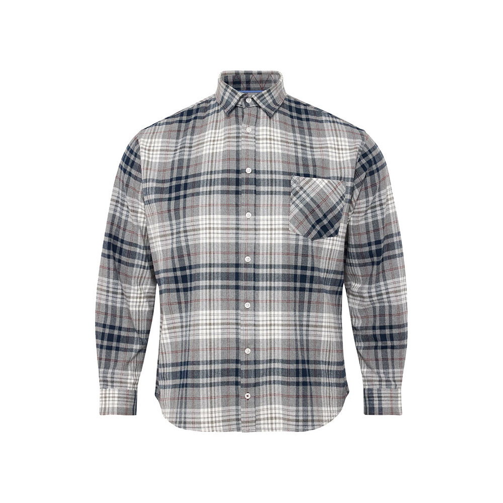 NORTH LATITUDE - Brushed Cotton Check Shirt Grey