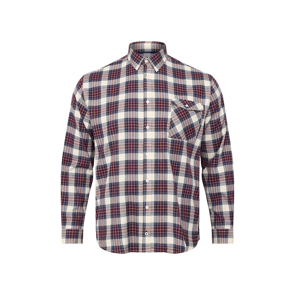 NORTH LATITUDE - Brushed Cotton Check Shirt Bordeaux