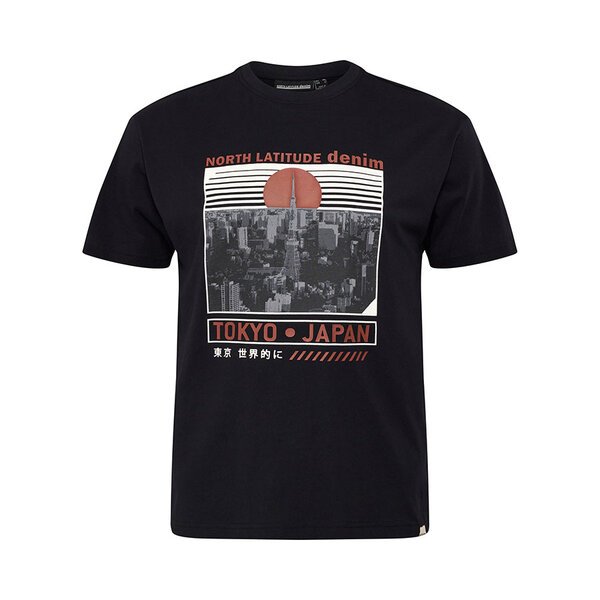 NORTH LATITUDE - Tokyo Large Print Tee Black-shop-by-brands-Beggs Big Mens Clothing - Big Men's fashionable clothing and shoes