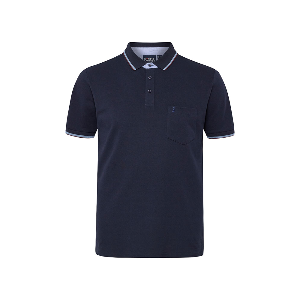 NORTH LATITUDE - Pique Polo Contrast Striped Collar Night Sky